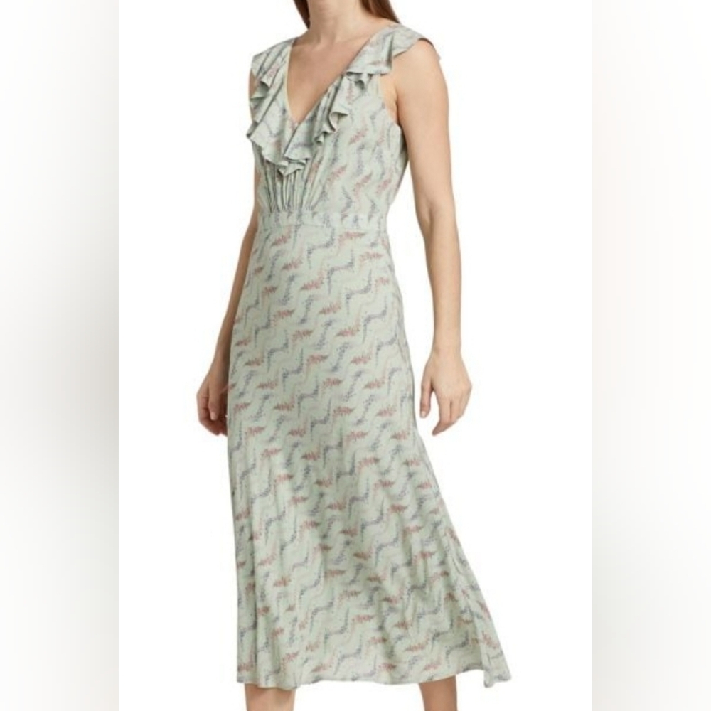 PAIGE Shona Green Floral Ruffle Dress Sz 8 NEW